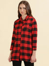 Women's Red Checked Longline Shirt-AN-9869-Red