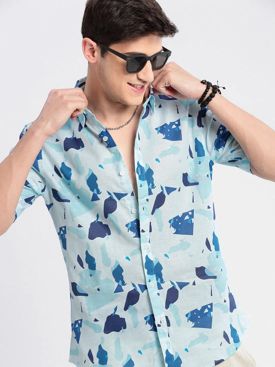 Men Spread Collar Abstract Blue Casual Shirt-NAHAR-2173-Blue