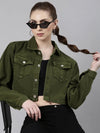 Women Green Solid Denim Jacket-GZ-5600-Green