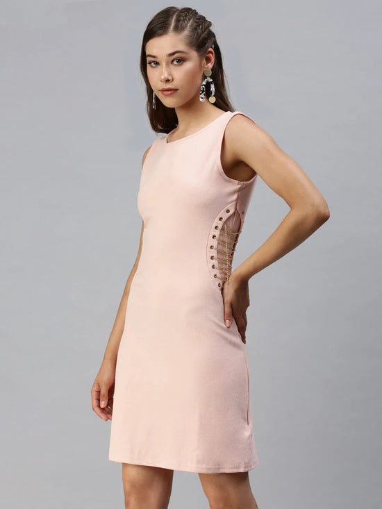 Women's Peach Solid Sheath Dress-AE-0002-Peach