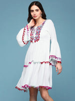 Women White Embroidered Fit and Flare Kurti-HQ-040-White