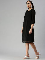 Women's Black Solid A-Line Dress-DW-337-Black