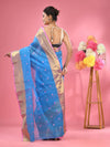 Sky Blue Pure Cotton Tant Saree With Zari Border-MA51TT43540041