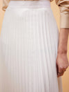 Women White Accordion Pleated Belted Midi Skirt