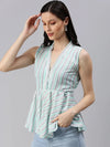 Women's Sea Green Striped Top-AE-10324-Seagreen