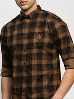 Men Brown Checked Shirt-CLEON-1802-Brown