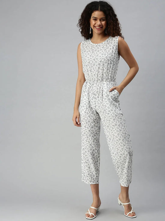 Women's White Geometrical Jumpsuit-AE-9890-White