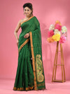 Green Cotton Blend Handwoven Saree With Zari Border-MA51BCT431270027