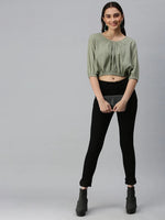 Women's Solid Olive Top-AE-10209-Olive