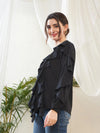 Women Black Full Sleeves Ruffle Top