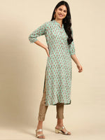 Women's Green Printed Straight Kurta-GW-500-M-Seagreen