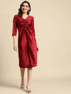 Front Twist Midi Dress in Maroon