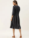 Printed Midi dress with mock waistcoat in navy