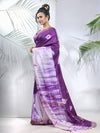 Violet And White Shibori Printed Silk Saree-MA56BSL34610001