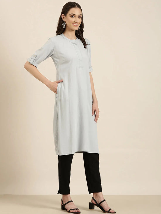 Women Grey Solid Straight Kurta-DF-1356-Grey