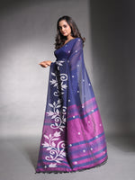 Blue Pure Cotton Soft Saree With Nakshi Designs-MA54CT041380008