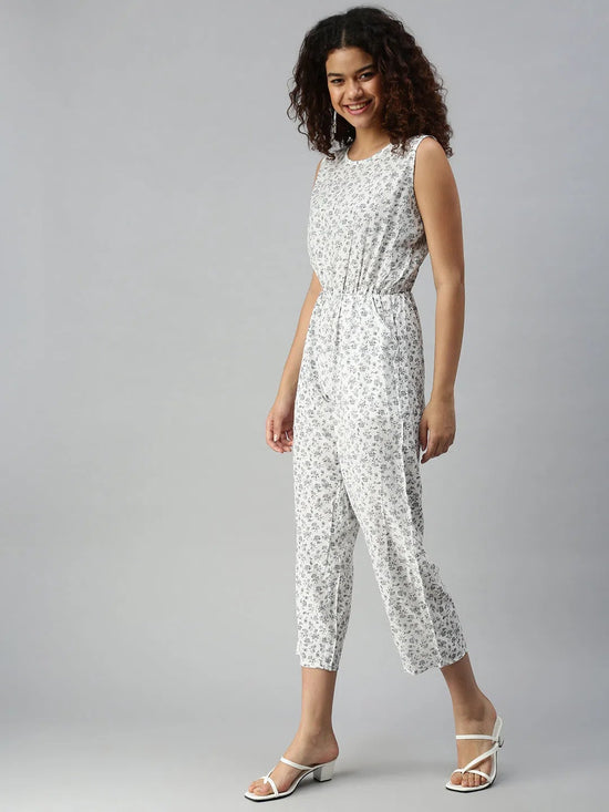 Women's White Geometrical Jumpsuit-AE-9890-White