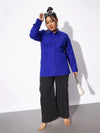 Women Royal Blue Poplin Pleated Slim Waist Shirt