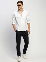 Men White Solid Shirt-RAYMONDSDOBBY-264-White