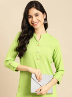 Women's Green Solid Straight Kurta-ON-488-Green