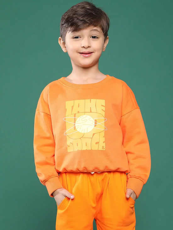 Tales & Stories Orange Printed SweatShirt For Boys