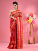 Red Pure Cotton Tant Saree With Temple Border-MA51TT43430061