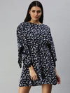 Women's Navy Blue Floral Empire Dress-AE-9915-Navybluewhite