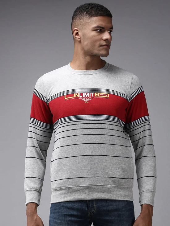 Men Grey Striped Sweatshirt-OTRS-5-Grey