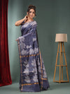 Grey Blended Silk Handwoven Saree With Paisley Border-MA50BSL34710008