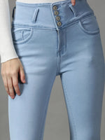 Women's Blue Solid Skinny Fit Denim Jeans-GZ-5352-Blue