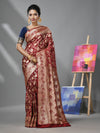 Maroon Katan Silk Banarasi Saree With Zari Woven Designs-MA52KA441380071