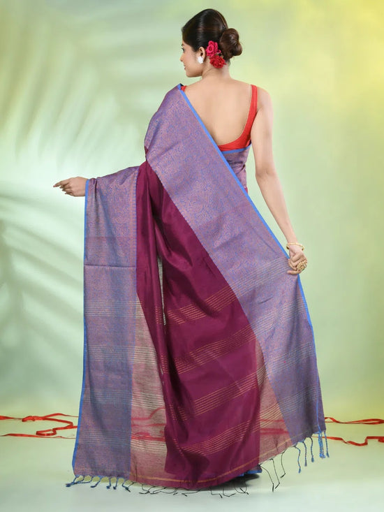 Purple Cotton Saree With Zari Borders-MA66BCT43620003