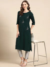 Women's Green Embellished Straight Kurta-SKC-942-Green