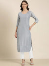 Women Blue Embellished Straight Kurta-SKC-1237-Blue