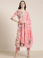 Women Peach Floral Kurta Set-FS-2726-Peach