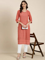 Women Peach Embellished Straight Kurta-SKC-1245-Peach