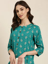 Women Teal Paisley Straight Kurta-GW-3889-Teal