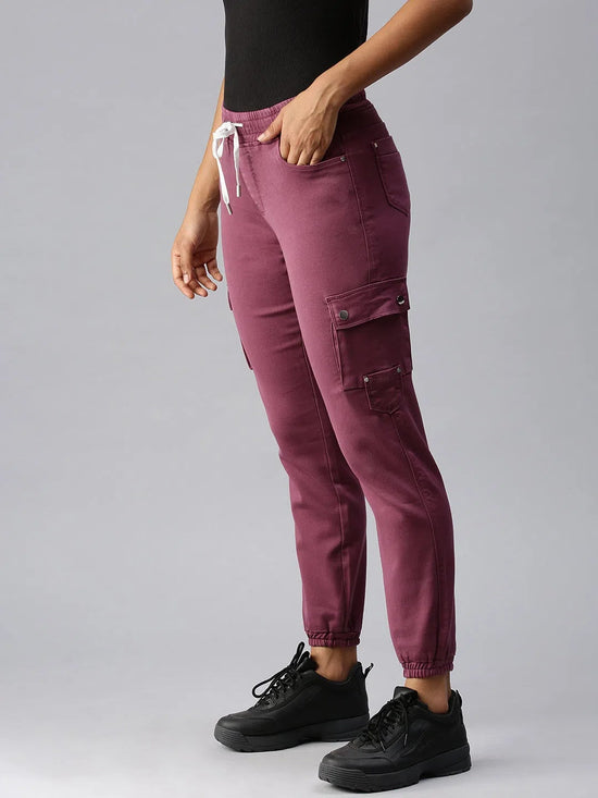 Women's Lavender Solid Jogger Denim Jeans-JO-22045C-Lavender