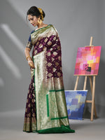 Purple Silk Banarasi Saree With Damask Motifs And Woven Degins-MA52BSL441050089