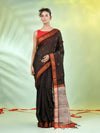 Black Cotton Saree With Jute Weaving Pallu-MA66BCT431930059