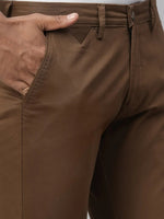 Genips Men's Slim Fit Cotton Stretch Casual Trouser Coffee Color