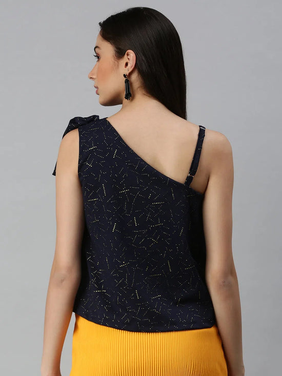 Women's Embellished Navy Blue Top-AE-10192-Navybluegold