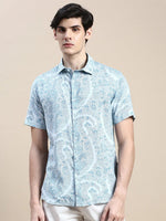 Men Blue Floral Casual Shirt-GEORGE-1636-Blue