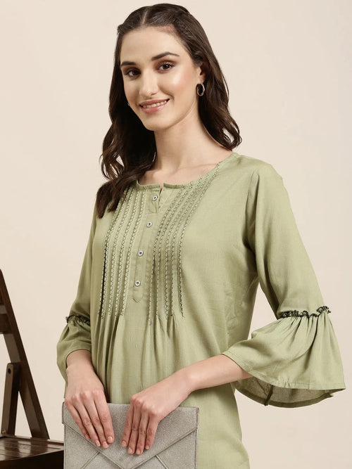 Women Green Solid A-Line Kurti-NJ-3748226-Green