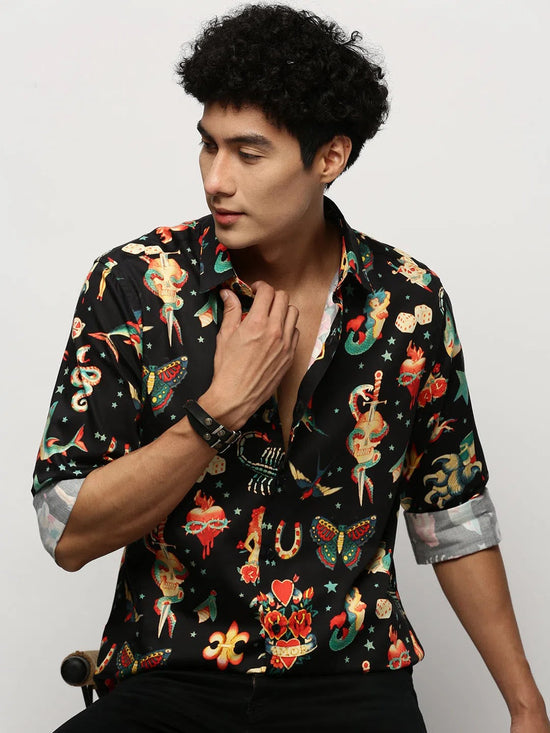 Men Black Printed Shirt-PRISM-M204-1617-Black