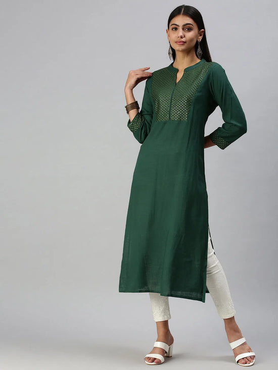 Women's Green Solid Straight Kurti-UB2040-Green