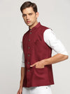 Men Maroon Mandarin Collar Solid Nehru Jacket-AK-51340-21-Maroon