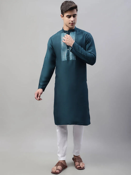 Mirror Work Kurta Pyjama-JOKP-P-693Teal