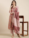 Women Anarkali Peach Ethnic Motifs Kurta and Trousers Set Comes With Dupatta-BC-SK-1829-Peach