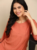 Women's Orange Printed Straight Kurta-DF-1501-Rust